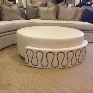 Circular leather coffee table, ottoman